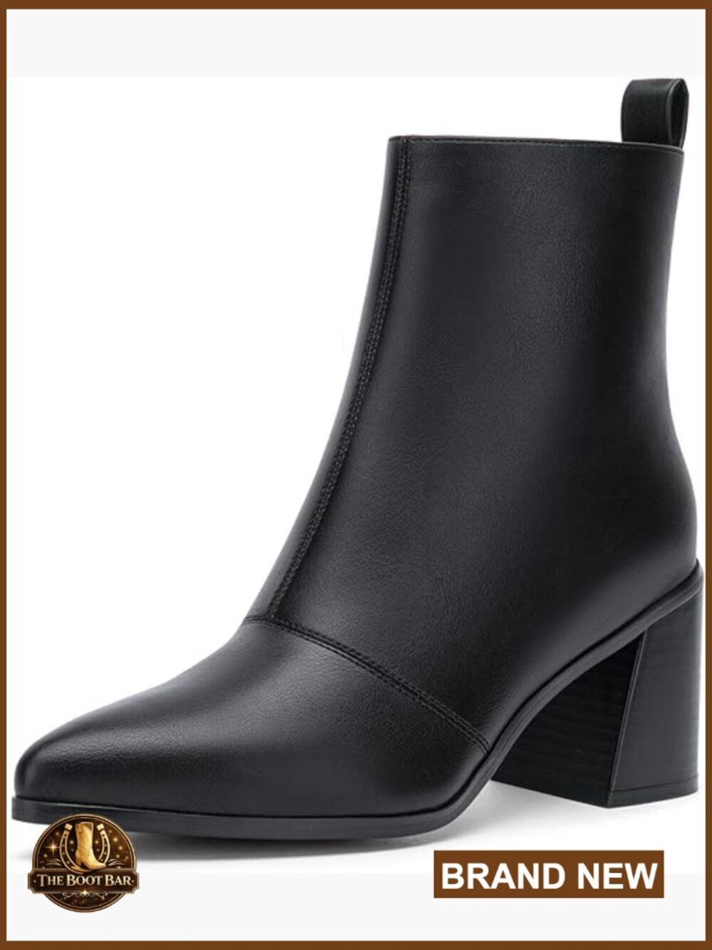 Pointed Toe Ankle Boots Chunky Block Heel Zip Closure PU Leather Dress Booties